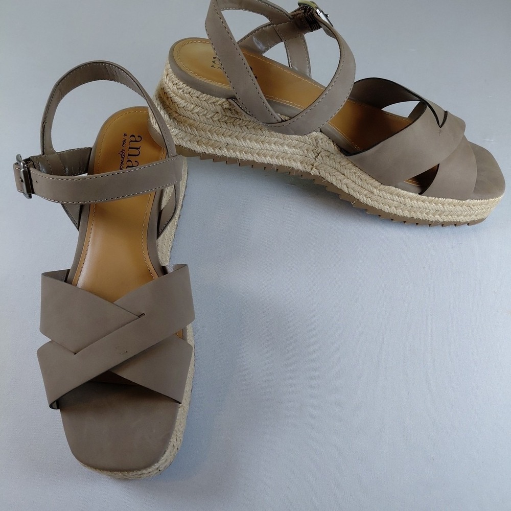 A.N.A Ana Eloise 8M Espadrille Wedge Sandals Ankle Strap Crossband Light Brown - Picture 2 of 11